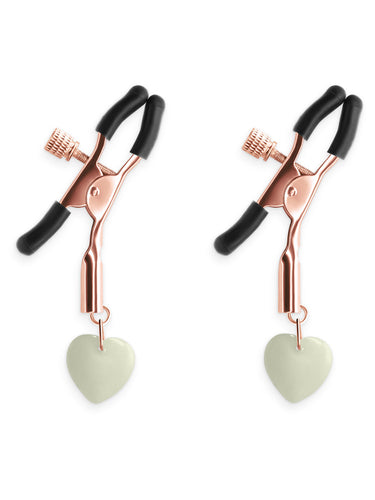 Bound - Nipple Clamps - Glowing Hearts - Rose Gold