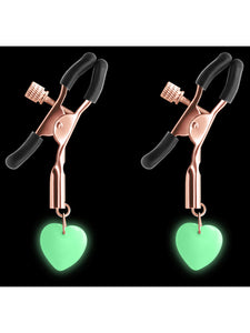 Bound - Nipple Clamps - Glowing Hearts - Rose Gold