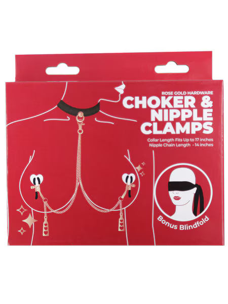 BMS - Punishment Choker & Nipple Clamps - Rose Gold