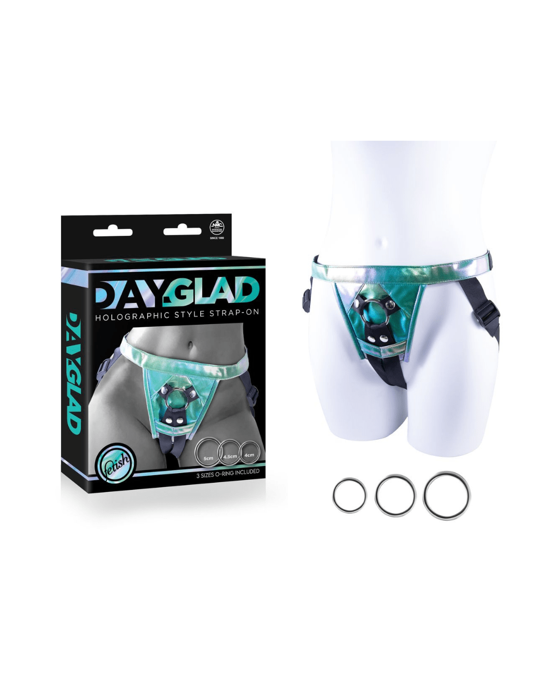 DAY-GLAD Holographic Strap-On Harness with 3 Metal Rings - divasdenau