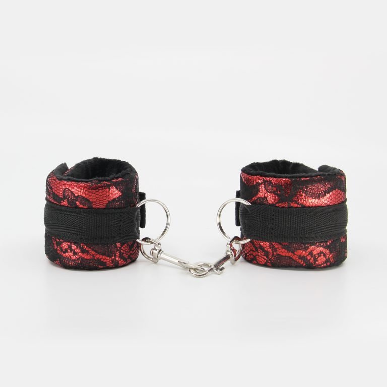 Berlin Baby - Satin Lace Look Velcro Wrist Cuffs - Black/Red - divasdenau