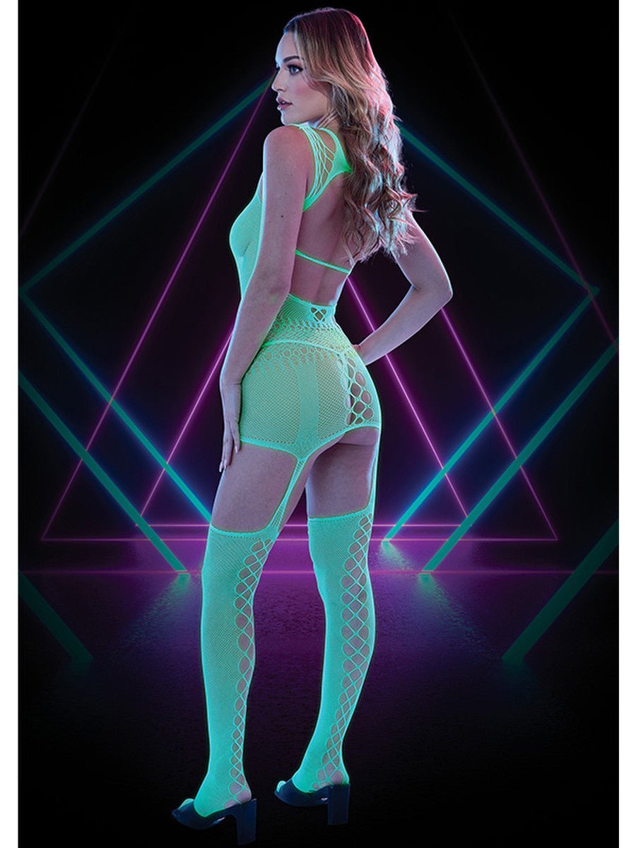 Lapdance - Fishnet Keyhole Bodystocking - Glow In The Dark - One Size - divasdenau