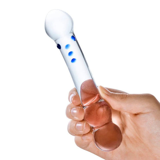 Glass - Curved G-spot Nubbed Dildo - 6" - divasdenau