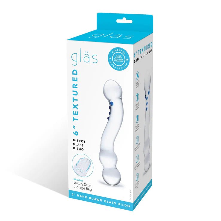 Glass - Curved G-spot Nubbed Dildo - 6" - divasdenau
