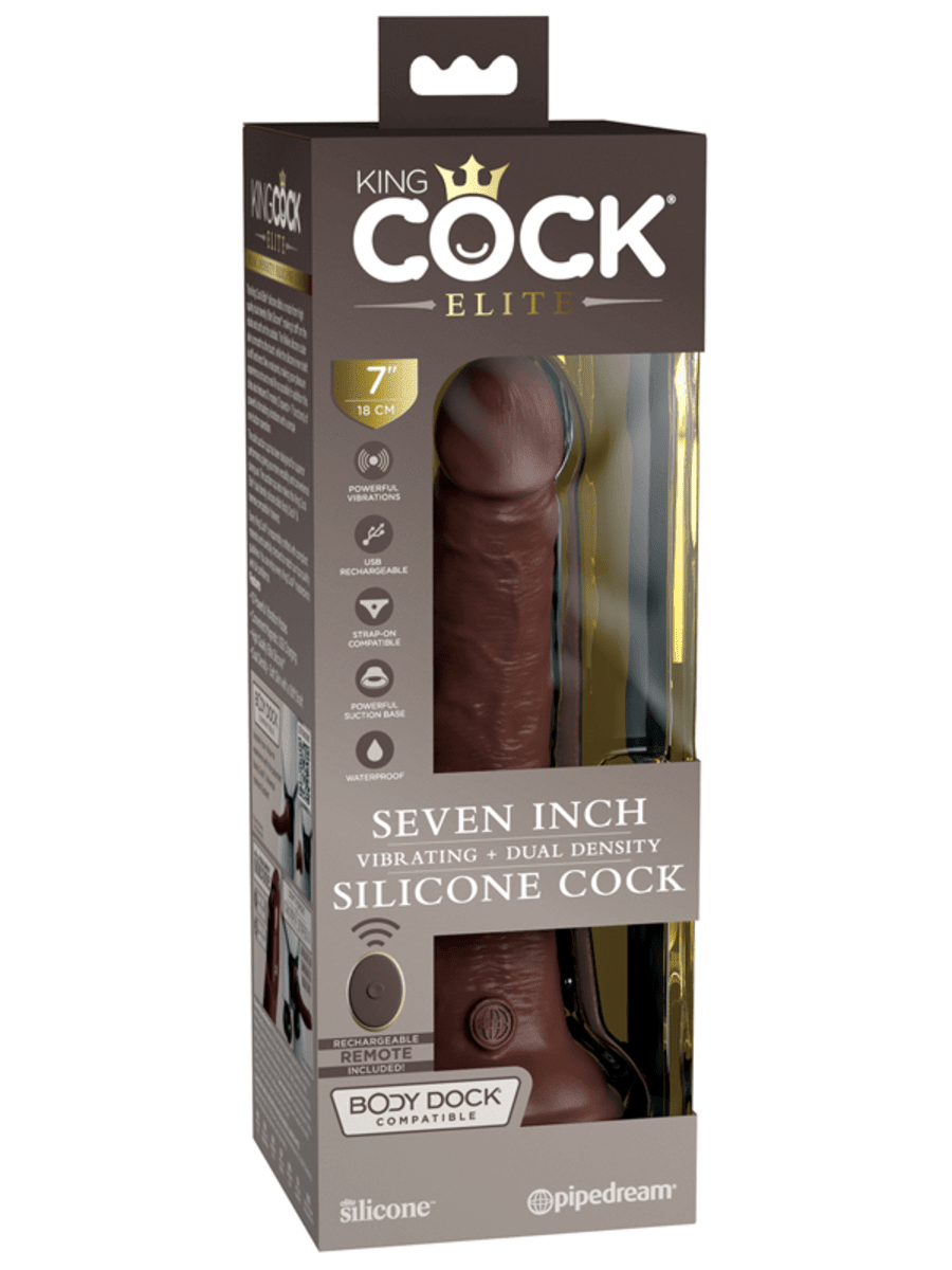 King Cock Elite - Vibrating Dual Density Silicone Cock with Remote - 7" - divasdenau