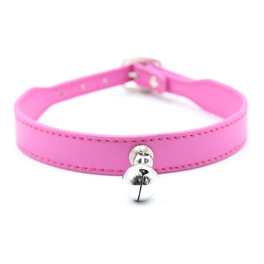 PU Leather Collar with Bell - Black/Pink - divasdenau