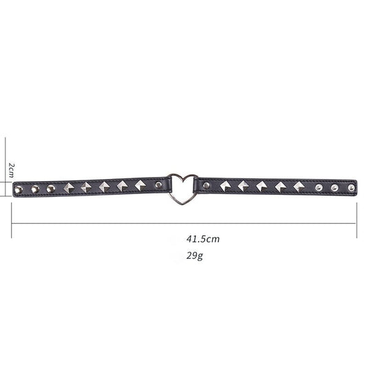 Heart Ring Connect PU Leather Collar - Black - divasdenau