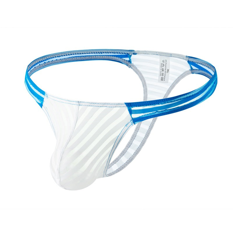 Men’s Sheer Color-Block Thong - White