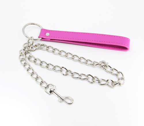 Love in Leather - Chain Lead with Faux Leather Handle - Pink