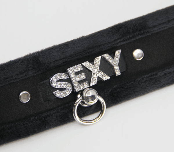 Diamanté Embellished Soft Collar - 'Sexy' - Black - divasdenau
