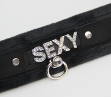 Load image into Gallery viewer, Love in Leather - Diamanté Embellished Soft Collar - &#39;Sexy&#39; - Black