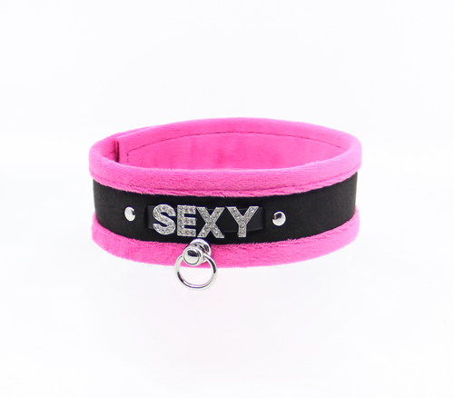 Love in Leather - Diamanté Embellished Soft Collar - 'Sexy' - Pink