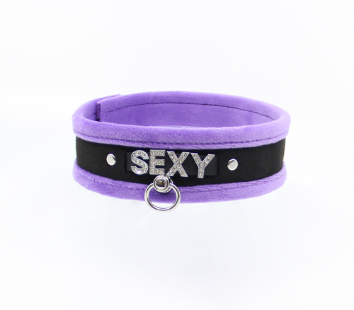 Love in Leather - Diamanté Embellished Soft Collar - 'Sexy' - Purple