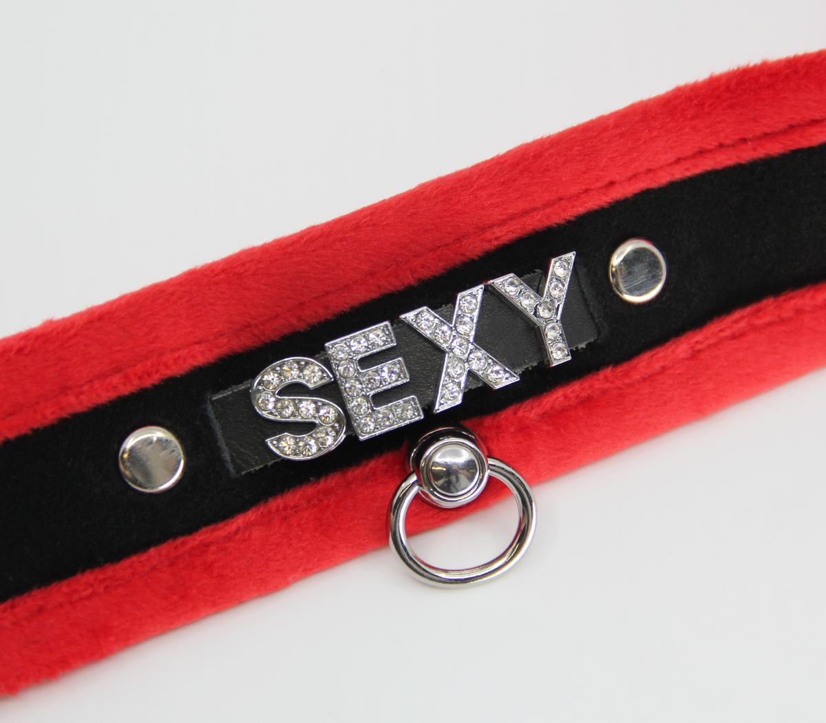 Diamanté Embellished Soft Collar - 'Sexy' - Red