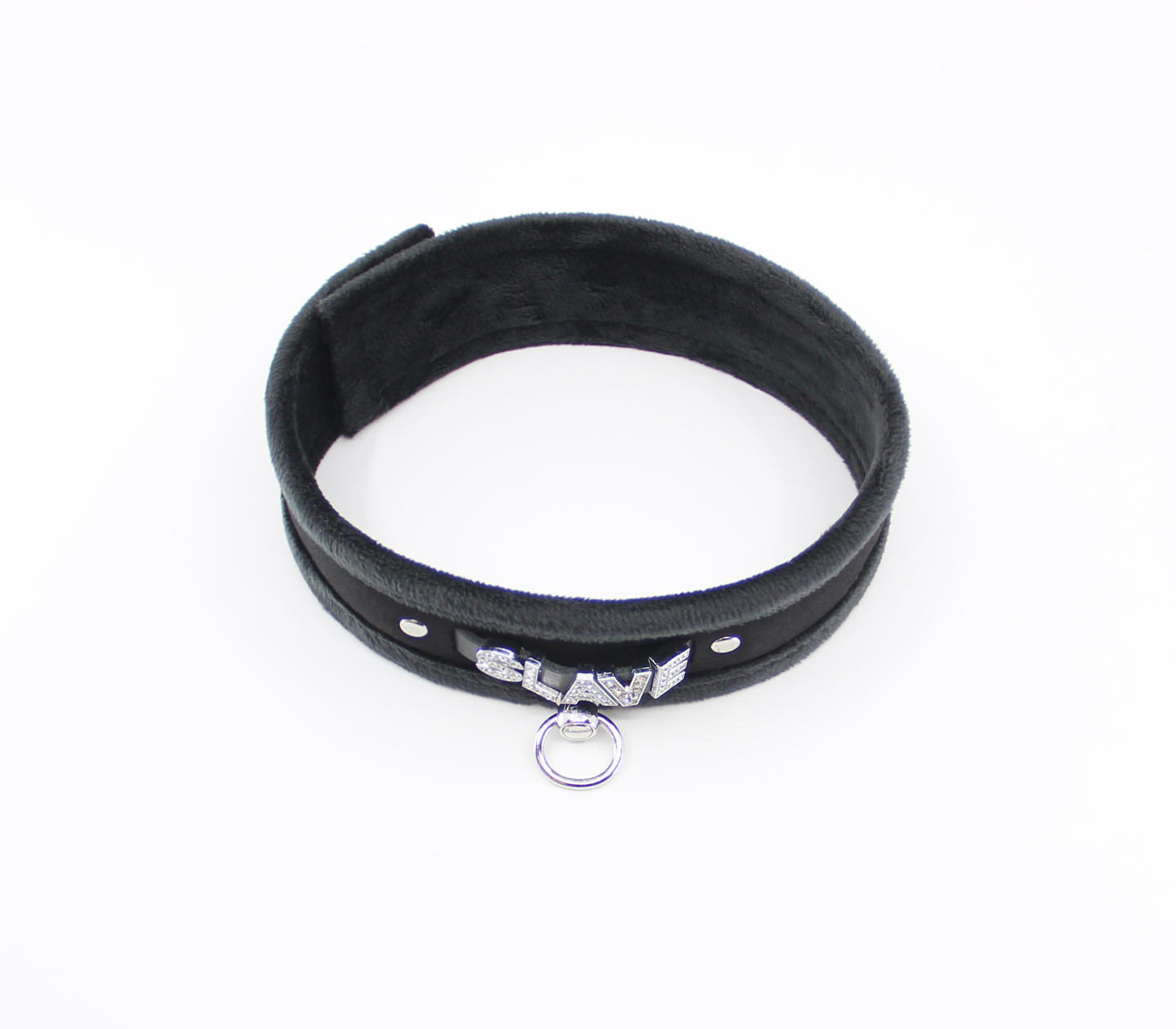 Diamanté Embellished Soft Collar - 'Slave' - Black - divasdenau