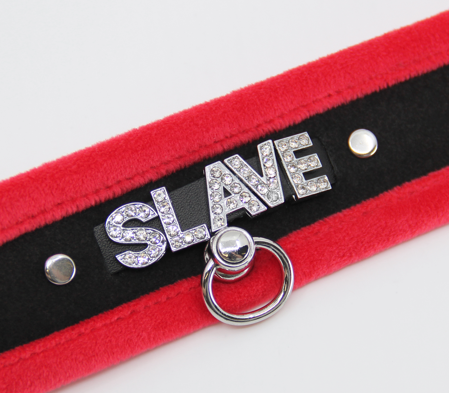 Diamanté Embellished Soft Collar - 'Slave' - Red