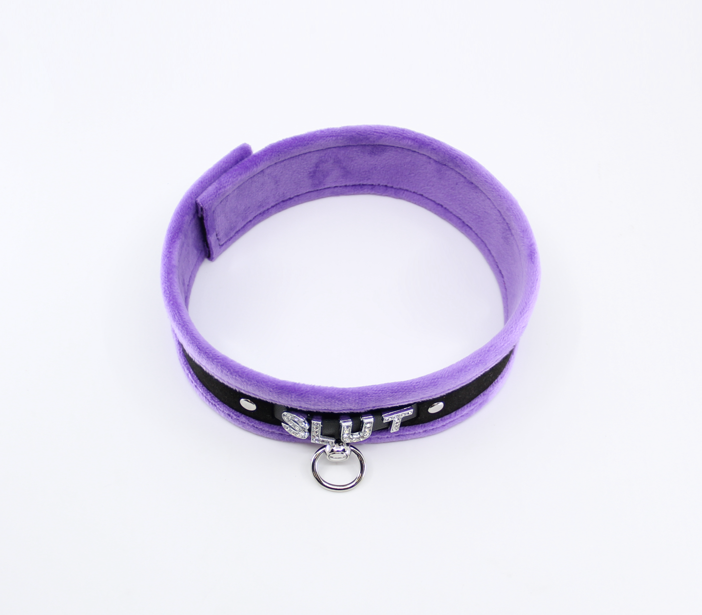 Diamanté Embellished Soft Collar - 'Slut' - Purple