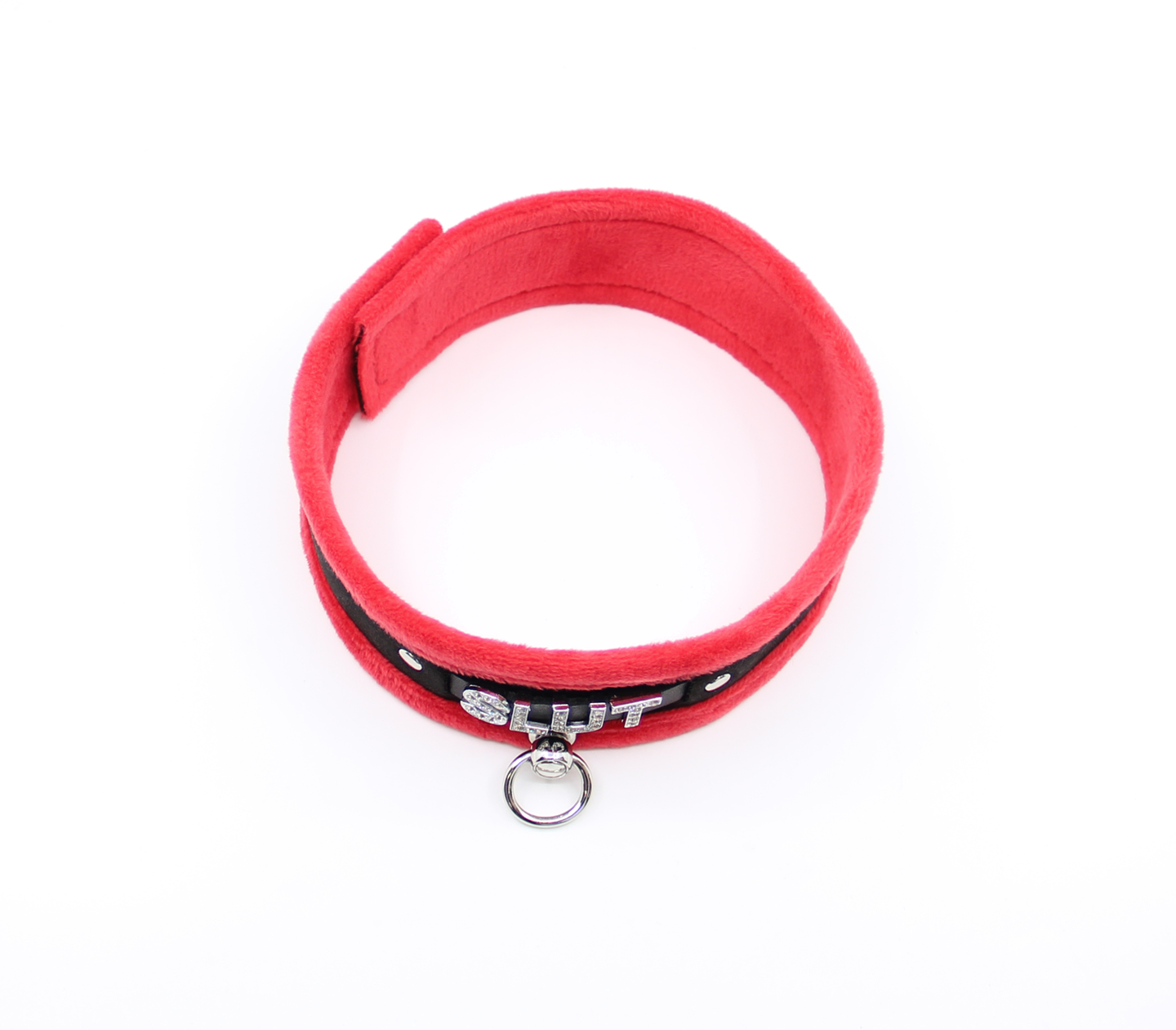 Diamanté Embellished Soft Collar - 'Slut' - Red