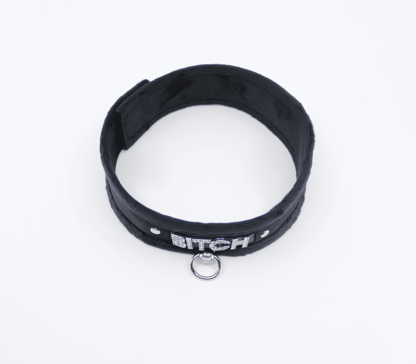 Diamanté Embellished Soft Collar - 'Bitch' - Black - divasdenau