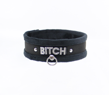 Load image into Gallery viewer, Love in Leather - Diamanté Embellished Soft Collar - &#39;Bitch&#39; - Black