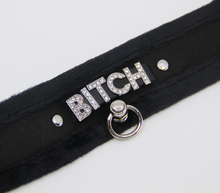 Load image into Gallery viewer, Love in Leather - Diamanté Embellished Soft Collar - &#39;Bitch&#39; - Black