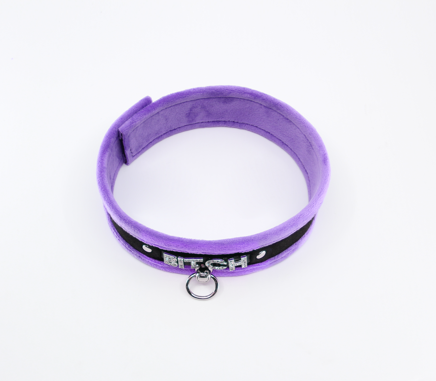Diamanté Embellished Soft Collar - 'Bitch' - Purple