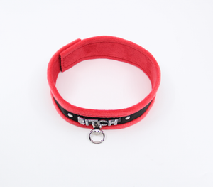Love in Leather - Diamanté Embellished Soft Collar - 'Bitch' - Red