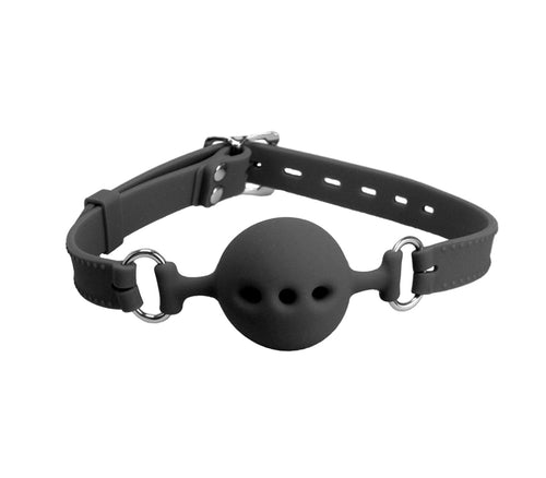 Love in Leather - Breathable Silicone Gag with Silicone Straps - Black Petite