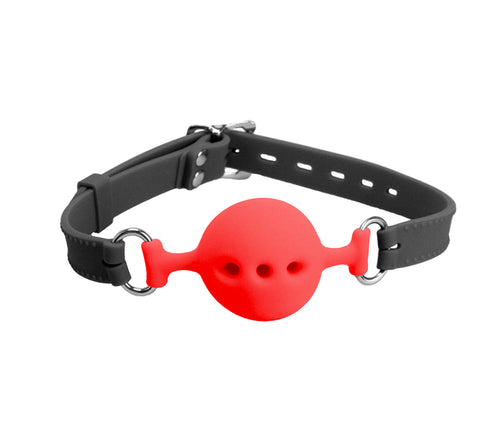 Love in Leather - Breathable Silicone Gag with Silicone Straps - Black/Red