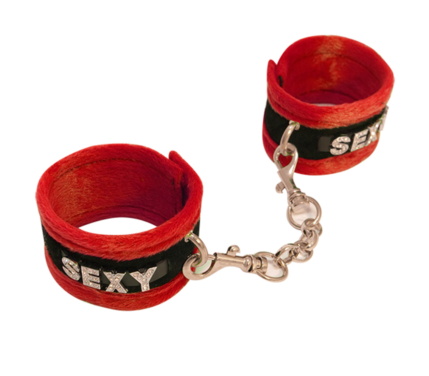 Diamanté Embellished Soft Cuffs - 'Sexy' - Red