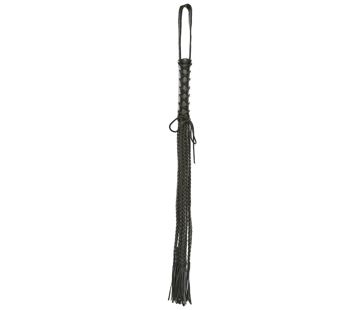 Leather Whip with Plaited Tails & Corseted Handle - Black