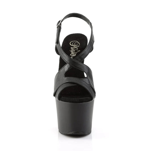 Pleaser - Sky Platform Sandal - Faux Leather Matte Black - divasdenau
