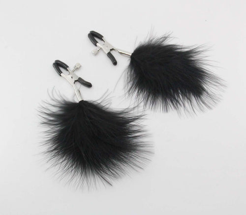 Nipple Clamps with Feather Tassel - Black