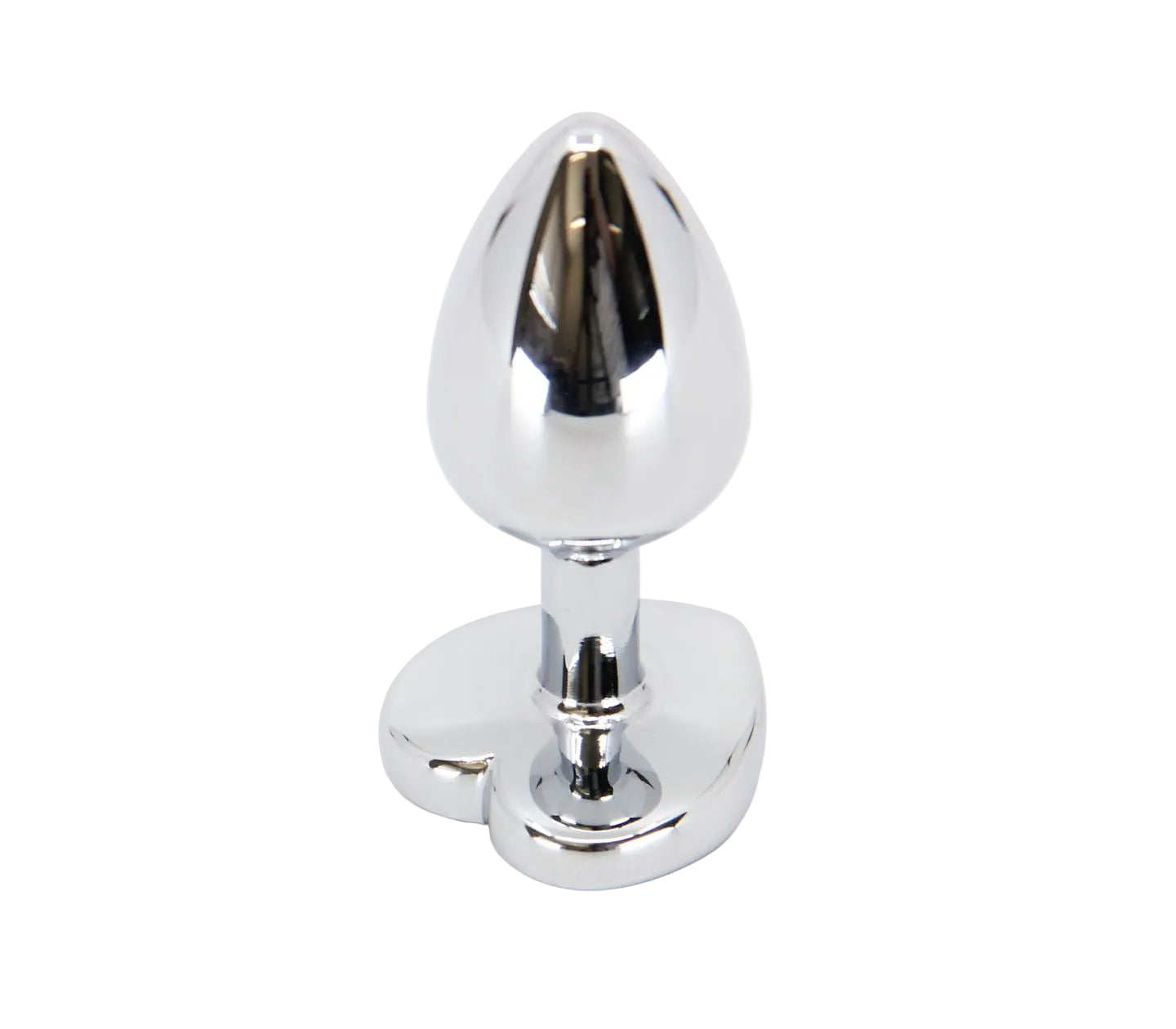 Silver Chrome Metal Butt Plug With Heart Gem - divasdenau