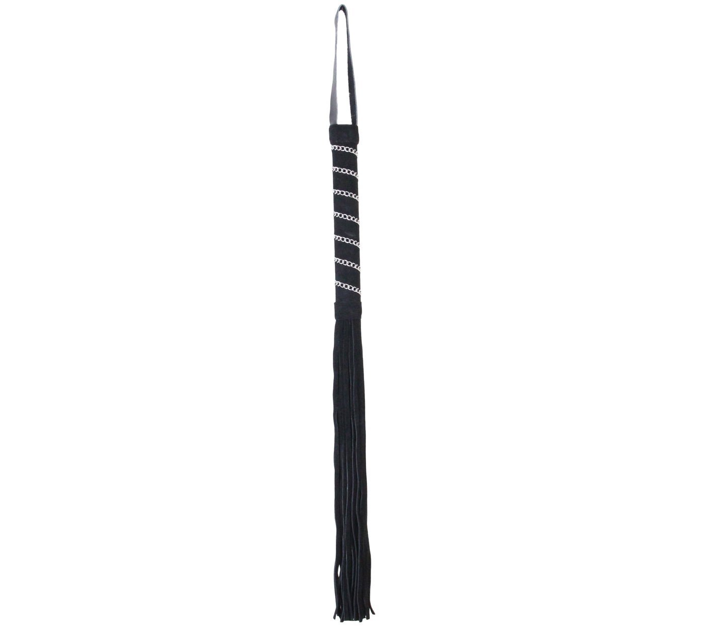 Suede Leather Whip with Chain Embellished Handle - Black - divasdenau