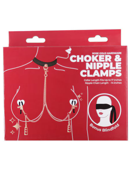 BMS - Punishment Choker & Nipple Clamps - Rose Gold
