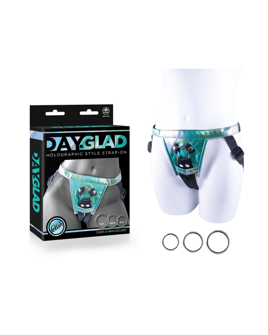 DAY-GLAD Holographic Strap-On Harness with 3 Metal Rings - divasdenau