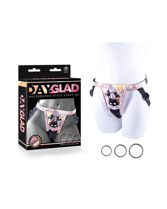 DAY-GLAD Holographic Strap-On Harness with 3 Metal Rings - divasdenau