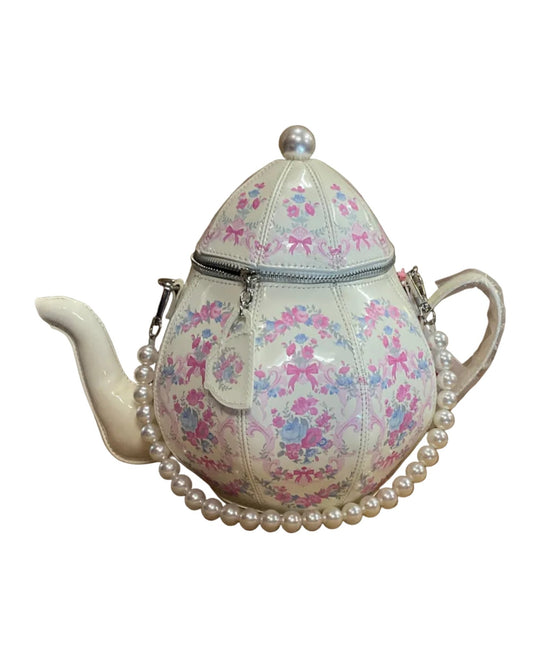 Tea Kettle Handbag - White & Floral - divasdenau