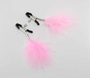 Nipple Clamps with Feather Tassel - Baby Pink