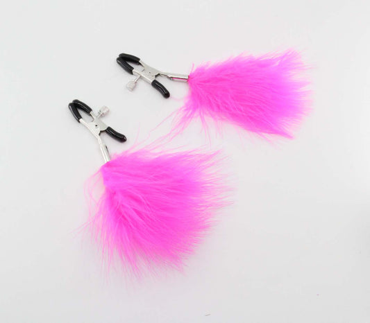 Nipple Clamps with Feather Tassel - Hot Pink - divasdenau