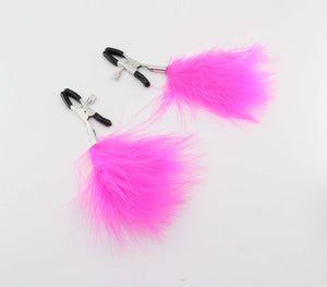 Nipple Clamps with Feather Tassel - Hot Pink