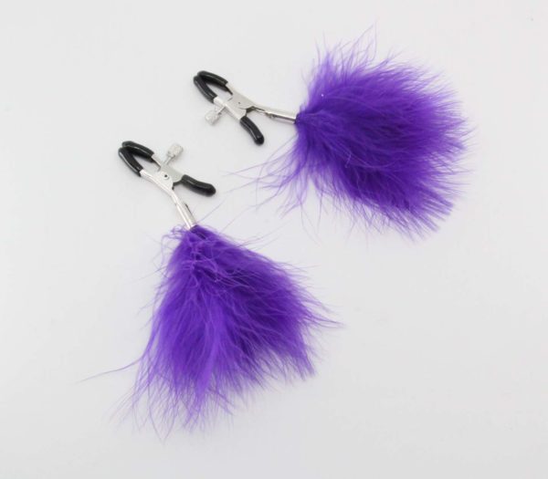 Nipple Clamps with Feather Tassel - Purple
