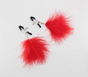 Nipple Clamps with Feather Tassel - Red