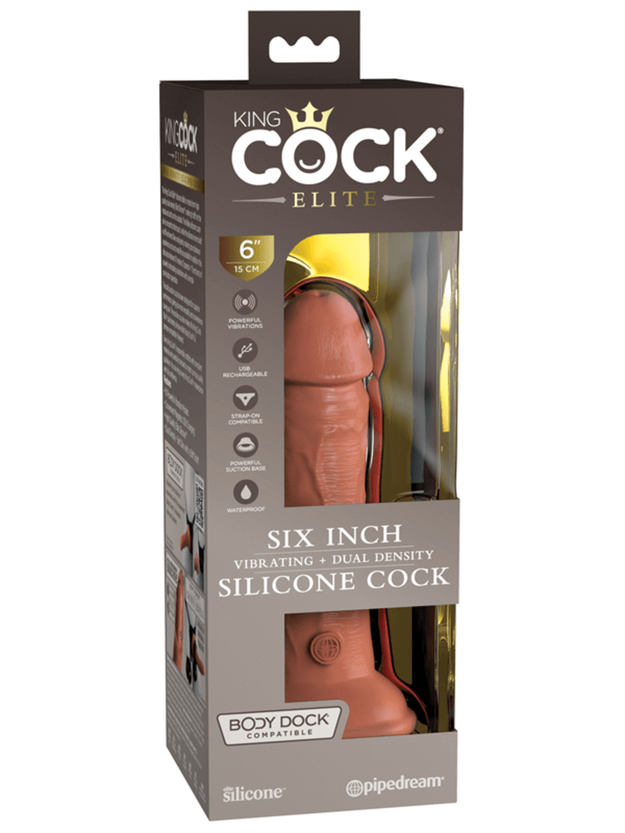 King Cock Elite - Vibrating Silicone Dual Density Cock - 6" Tan - divasdenau