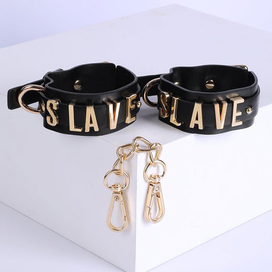 Wrist Cuffs - "Slave" Metal Letters - divasdenau