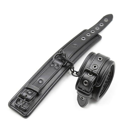 Sponge Leather Collar & Leash - Black & Black Hardware - divasdenau