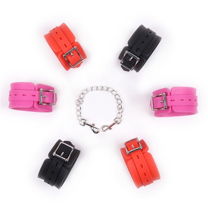 Silicone Restraint Cuffs with Chain Red/Pink/Black - divasdenau