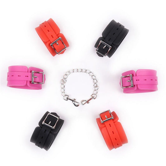 Silicone Restraint Cuffs with Chain Red/Pink/Black - divasdenau