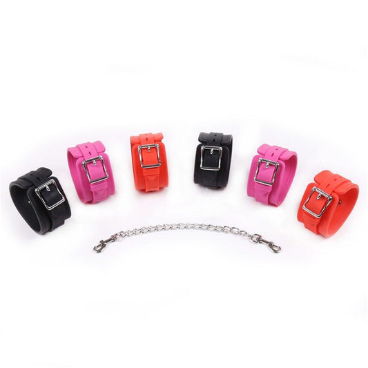 Silicone Restraint Cuffs with Chain Red/Pink/Black - divasdenau